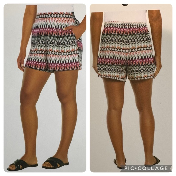 Wildfox Geo Print Pull-On Shorts Front Patch Pockets Orange Multi L - Picture 13 of 13